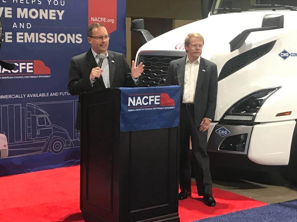  NACFE executive director Mike Roeth (left) and Rick Mihelic, director of future technologies ( Image: Linda Baker ) 