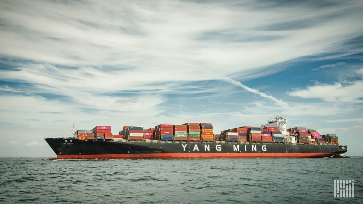 A Chinese container ship at sea.