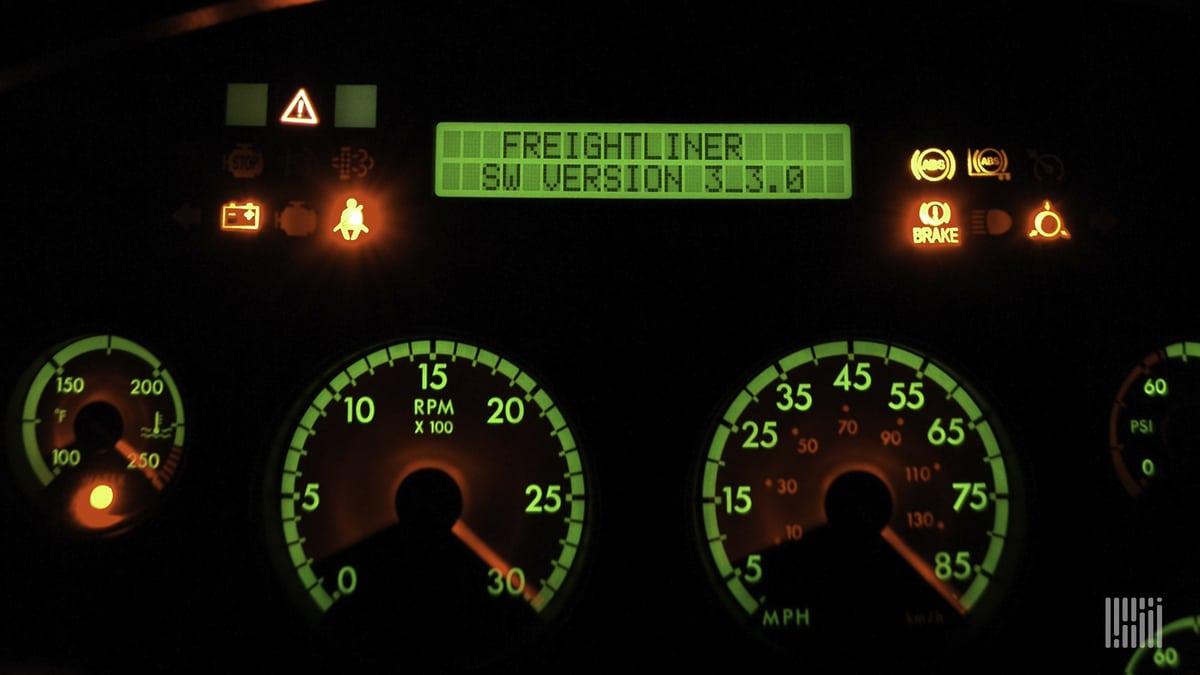 The "smart" dashboard of a Freightliner.