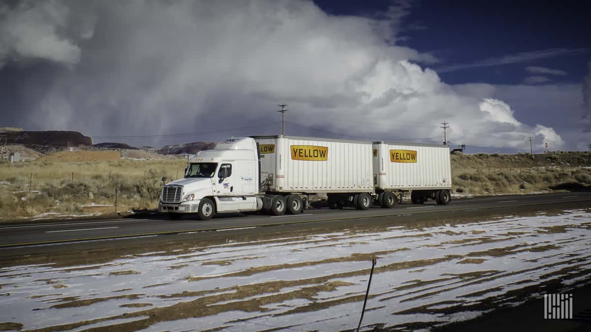 Yellow double on highway