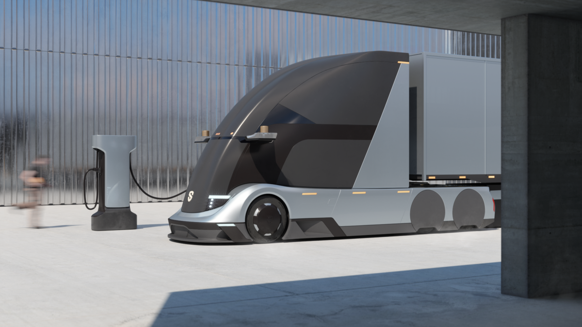 Computer imagery of a Solo heavy SD1 connected to an electric charger.