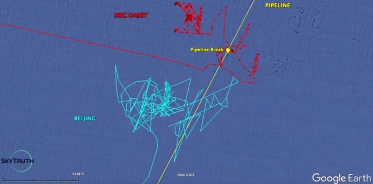 Ship position data during Jan. 25, 2021 storm. 