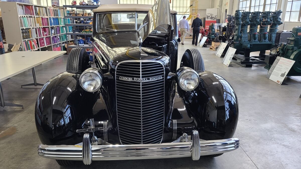 Black 1936 Cadillac that Clessie Cummins converted to run on diesel.