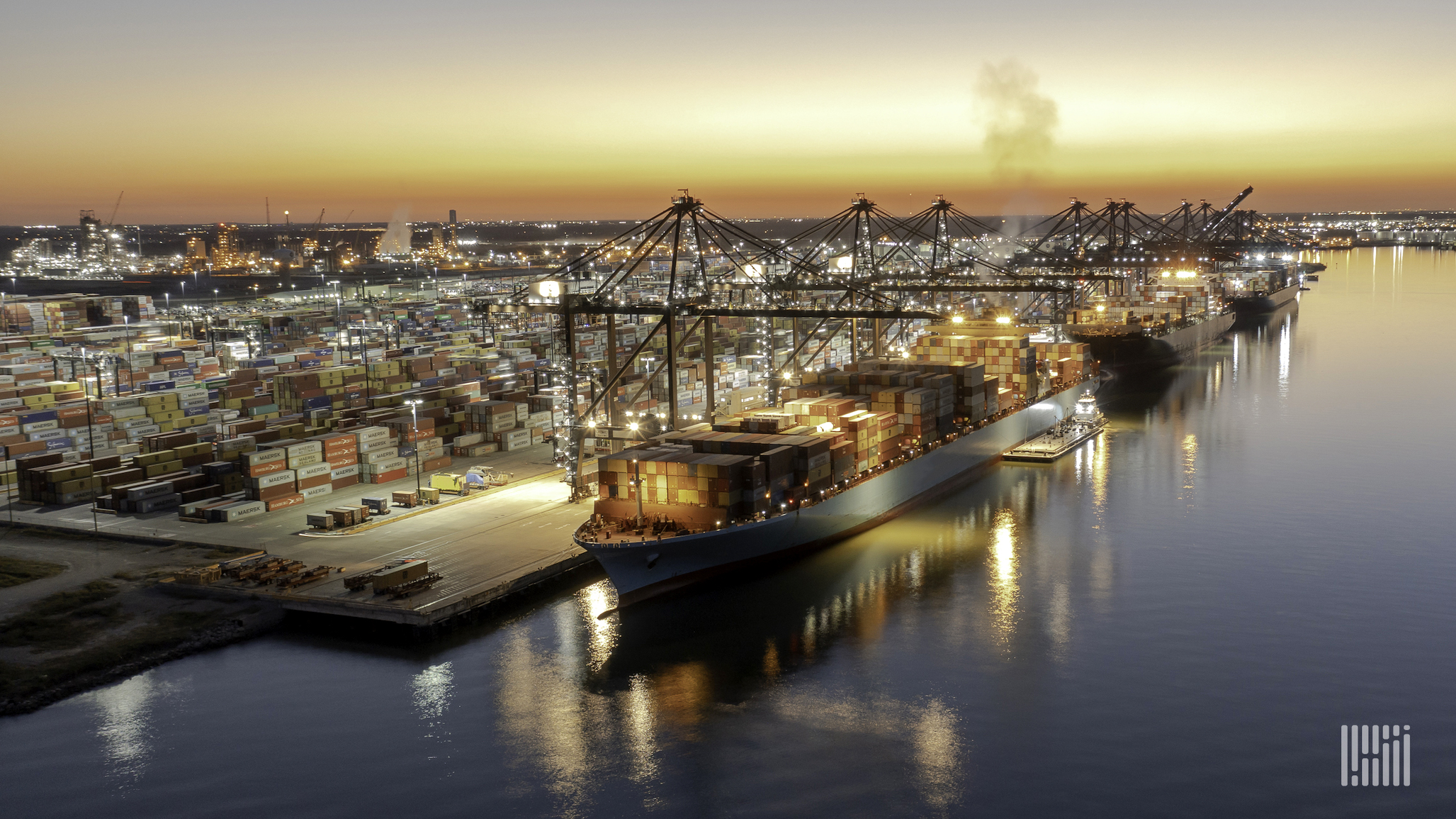 The Port of Houston at sunset.