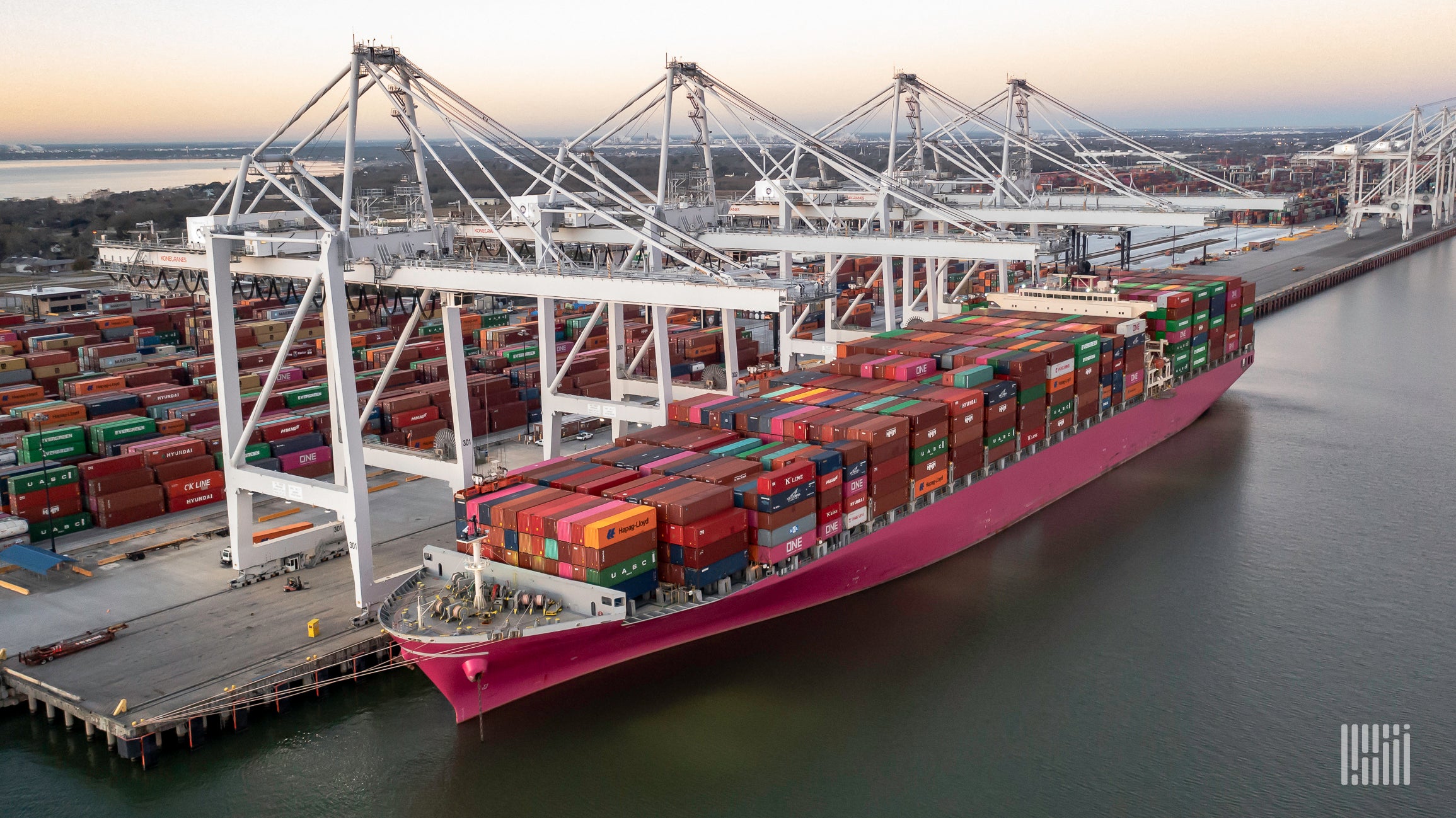 A container ship is at the Port of Houston.