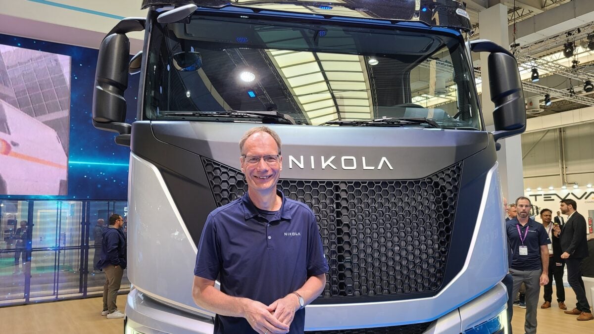 Incoming Nikola CEO Michael Lohscheller with fue cell truck.