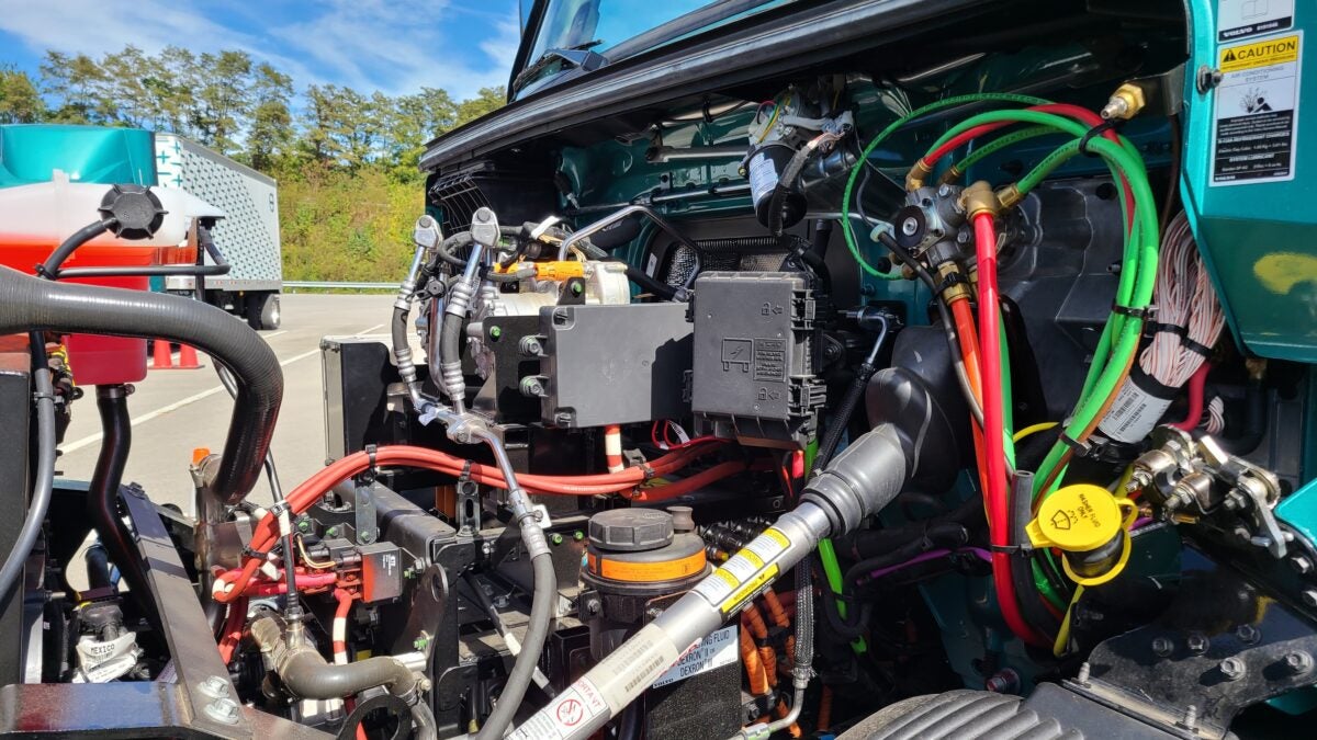 Underhood view of the Volvo VNR Electric