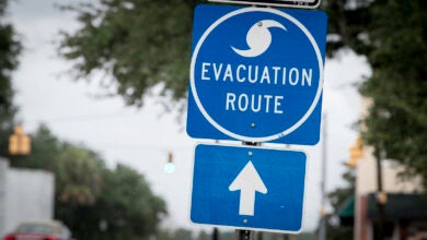 Hurricane evacuation route sign