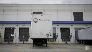 A white Forward Air trailer at a terminal