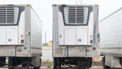 Refrigerated trailers parked on a lot